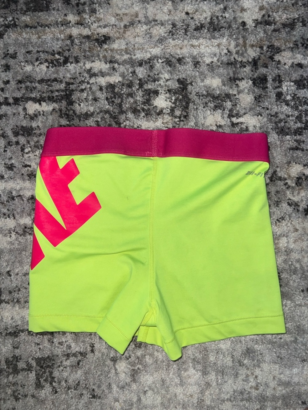 Nike Pro Neon Yellow Bike Shorts with Hot Pink Waistband & Logo - Picture 4 of 4